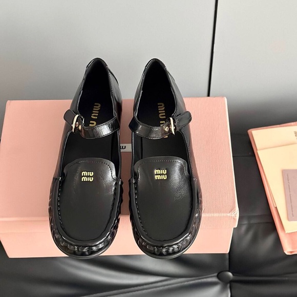 Miu Miu Shoes - Miu Miu Black Leather Mary Jane Loafers